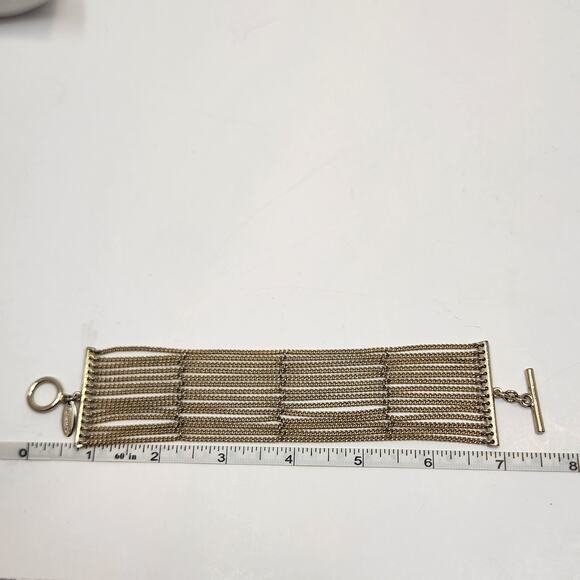 Talbots Gold Tone Multi Chain Statement Bracelet Toggle Clasp Wide Dainty Chains - Picture 4 of 5